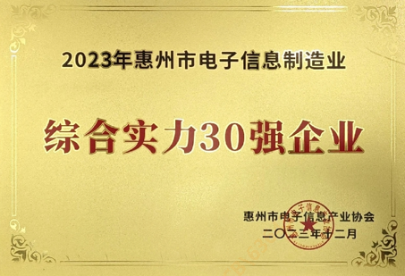 我司入選惠州市電子信息制造業(yè)綜合實力30強(qiáng)